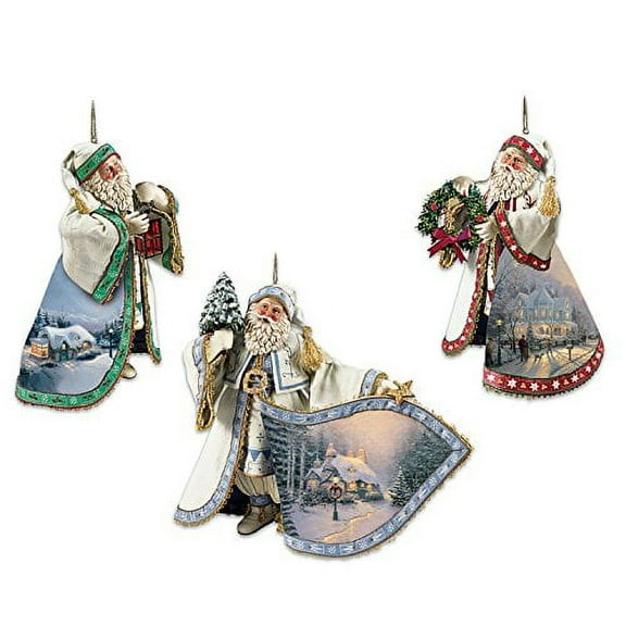 The Ashton-Drake Galleries Santa Claus Heirloom Ornaments #1 with Artwork: Set of 3 Christmas Decoration by Thomas Kinkade 4-inches