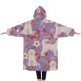thumbnail image 2 of Oversized Wearable Blanket Hoodie,Goldendoodle Dog and Flower Floral Sherpa Blanket Hoodie with Super Pockets,Super Warm Fuzzy Pullover for Women & Men, 2 of 6
