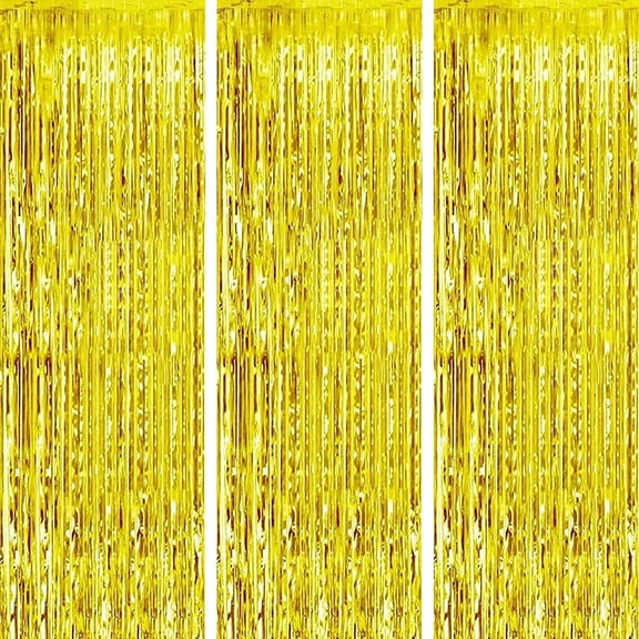 3 Pcs Gold Metallic Foil Curtains,3.28ft x 6.56ft Fringe Rain Curtain Shine Photo Booth Backdrop Tinsel Curtain Streamer for Wedding Christmas New Year Shower Celebration Party