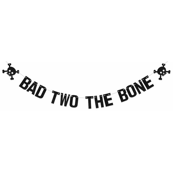 Bad Two The Bone Banner, Rock n Roll 2nd Birthday Party Decorations, Born to Rock Music Theme 90s Birthday Party Decor Supplies Black