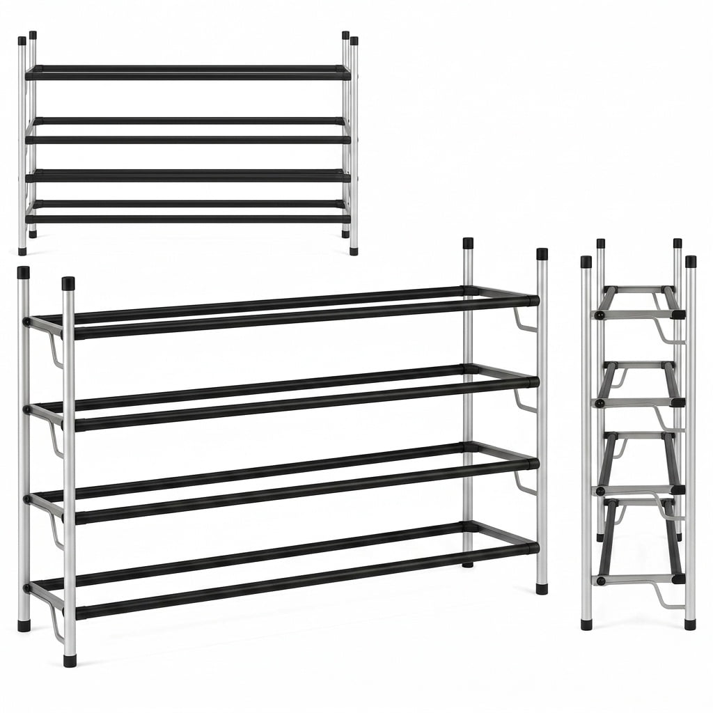 USTECH 4-Tier Shoe Rack – Free Standing Large Capacity Shoe Organizer with Self-Assembly Design, Easy to Assemble Space-Saving Metal Shoe Storage Shelf for Closet, Bedroom & Entryway