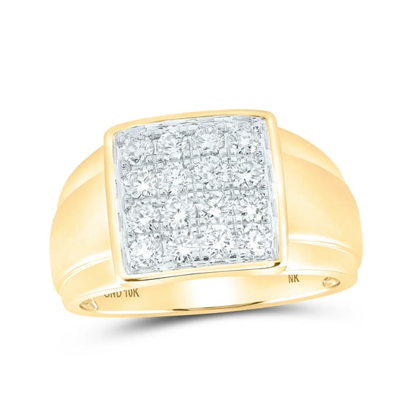 10K Yellow Gold Men's Round Diamond Square Ring 1ctw, Men's Size: 7-13
