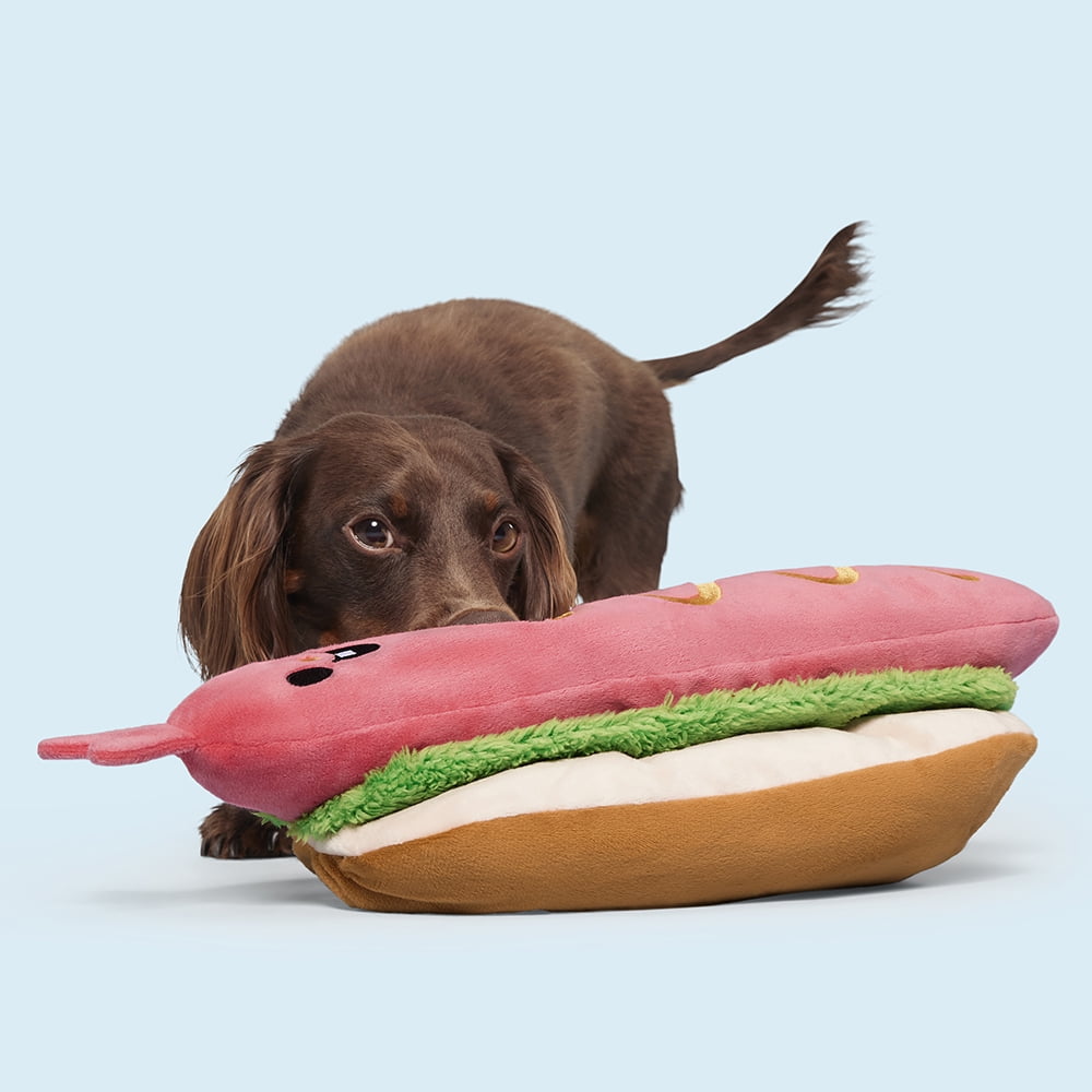 BARK Box Wassup Dog Squeaky Plush Hot Dog Toy with Crinkle