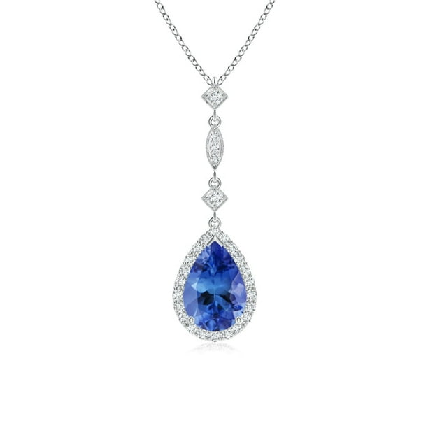 Angara Tanzanite Teardrop Pendant With Diamond Accents In 14k White Gold 9x6mm Sp0729td Wg Aa 9x6 Com - Tanzanite Teardrop Pendant White Gold