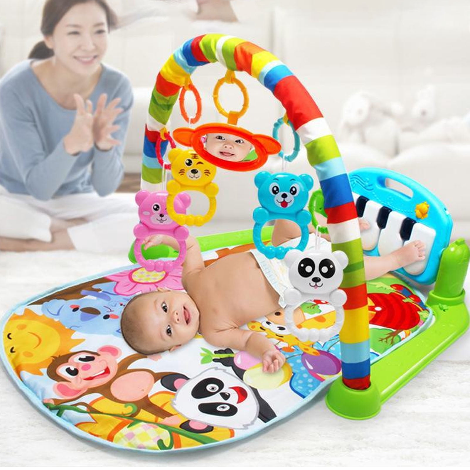 Xirurus Baby Kick Play Piano Educational Infant Gym Mat Soft Removable Activity Center with Music