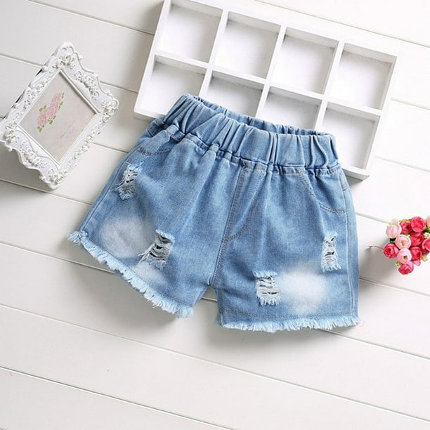 AAMILIFE Girls Denim Shorts Teenage Girl Summer Lace Pants Kids