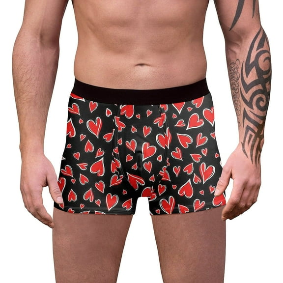 Wxolcjlv Mens Valentine's Day Boxers Briefs Fashion Casual Comfort Valentines Day Heart Printed Sweet Mid Waist Underwear For Men