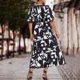 thumbnail image 7 of Olyvenn Womens Tunic Tied Babydoll Dress Summer Puff Short Sleeve Prom Dresses for Women 2024 Spring Funny Geometric Pattern Sundress Fashion Bandage High Waist Slim Fit Flowy Casual Black 4, 7 of 7