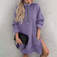 thumbnail image 5 of Purple Sweaters for Women'S Solid Color Half Zipper High Neck Long Sweatshirt Fashionable and Simple Slit Loose Pocket Sweatshirt Womens Fall Fashion 2025, 5 of 6