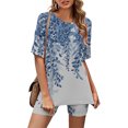 thumbnail image 1 of Ensembles pour Femmes 2 Pcs Tenues Mode Col Rond Blouse Manches Courtes Hauts Shorts Ensemble Décontracté Été 2 Pcs pour Femmes en Solde, 1 of 5