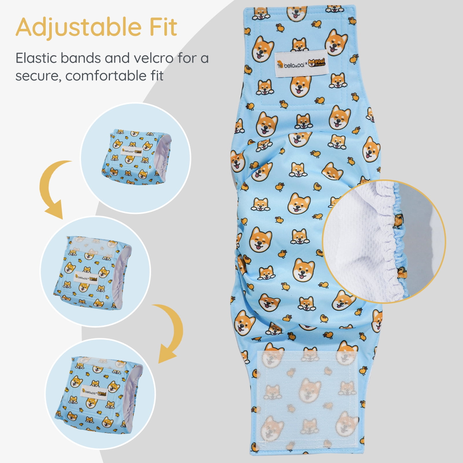 Bella & Pal × PJai & Friends Male Dog Diapers, 3-Pack, Highly Absorbent Washable Diapers for Small Dogs, Leak-Proof Puppy Diapers, XL