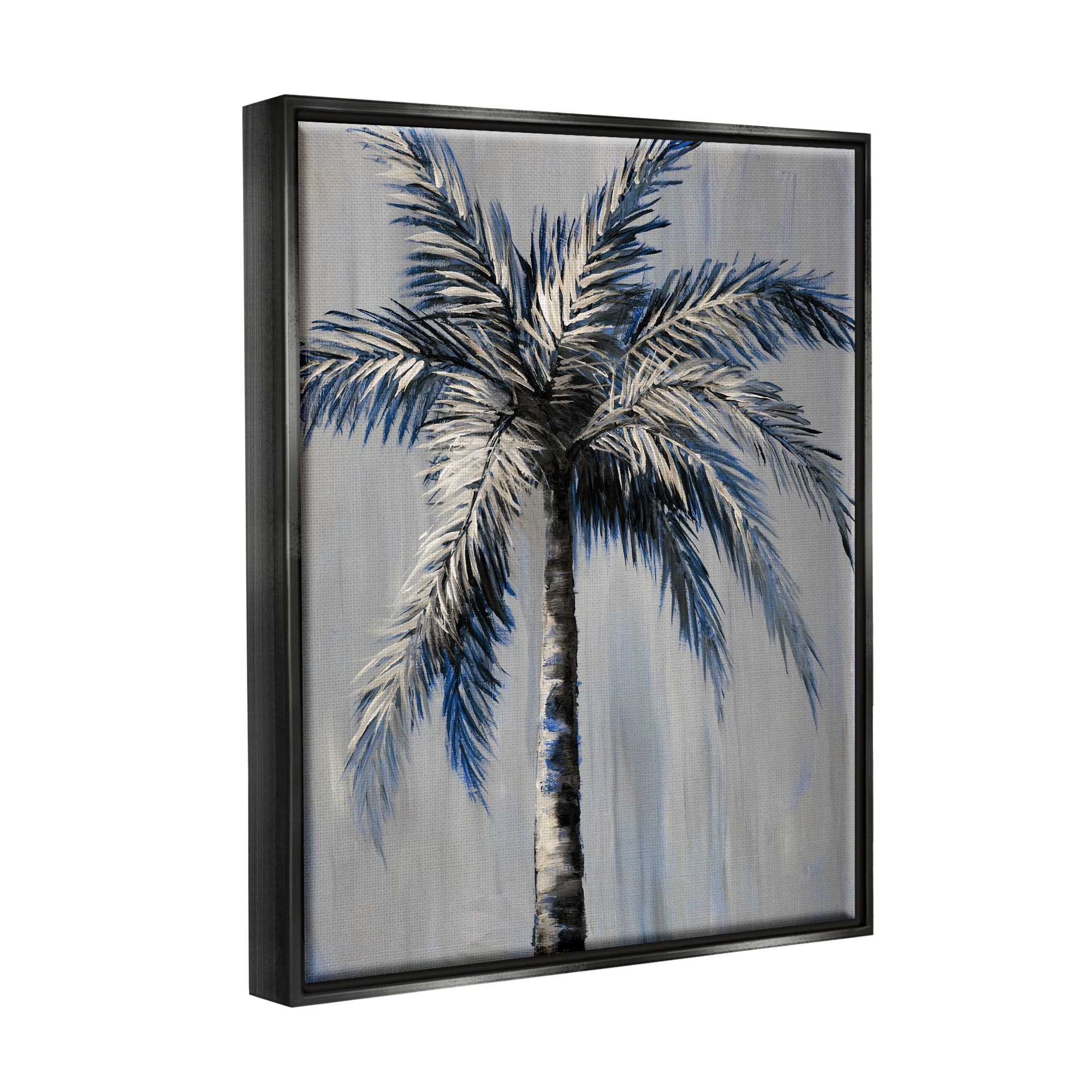 Stupell Industries Grey Modern Palm Tree Nature Painting Black Floater Framed Art Print Wall Art, 17 x 21