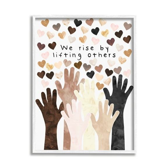 Stupell Industries We Rise by Lifting Others Quote Hands Hearts Graphic Art White Framed Art Print Wall Art, 11x14, by Erica Billups