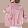 thumbnail image 4 of Jacket for Women 2025 Plus Size Long Sleeve Hooded Full Zip Pockets Shirts Summer Casual Hiking Workout Lightweight Athletic Sportwear with Thumb Holes Pink XL, 4 of 5