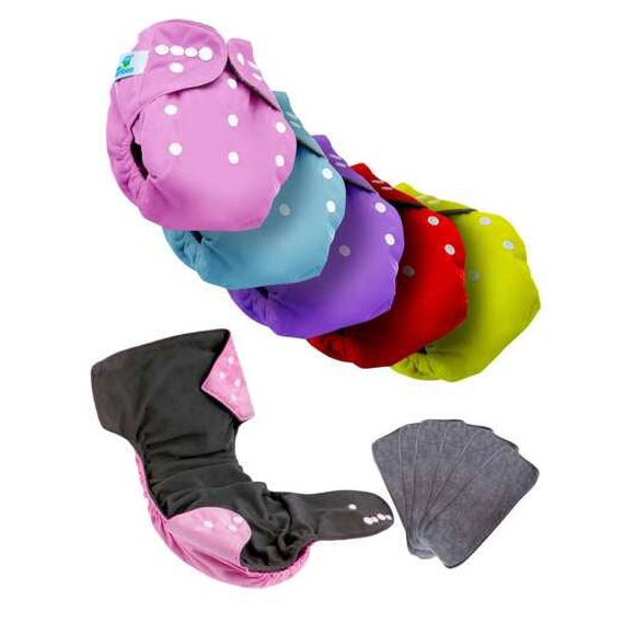 5 Pañales Ecologicos colores lisos Reutilizables + 6 Insertos de microfibra 4 capas