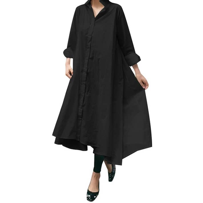 VONDA Women's Lapel Long Sleeve Buttons Dress Casual Dress - Walmart.com