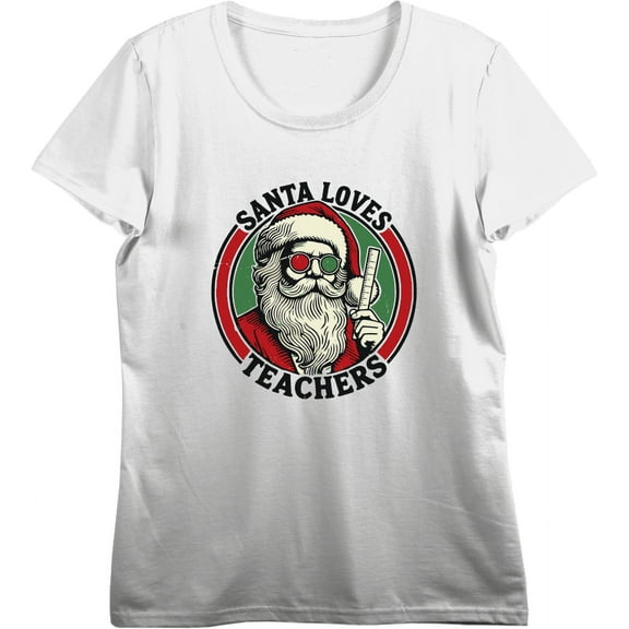 Santa Loves Teachers Women's Vivid White Crew Neck Short Sleeve Crop Tee-Medium