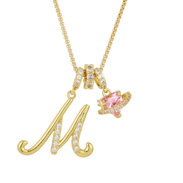 Regalos de Navidad y cumpleaños para mujer, collares con iniciales doradas, colgante de letra redonda en capas, collares dorados, collares personalizados de 3 capas y con corazón en oro rosa, 26 ador