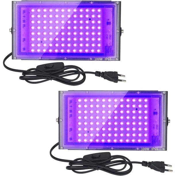 Proyector LED UV de 2 piezas, 100 W, luz negra, IP65, resistente al agua, lámpara LED ultravioleta, iluminación de efectos para acuarios, fiestas, pintura fluorescente, póster fluorescente, neón,