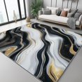 thumbnail image 3 of Washable Area Rug 8 X 10 ft, Lightweight Low-Pile Abstract Fluid Art Luxury Style Printed Area Rug, Kitchen Indoor Non Slip Carpet Floral Black Gold Print Mat Living Room Bedroom Dining Room, 3 of 7
