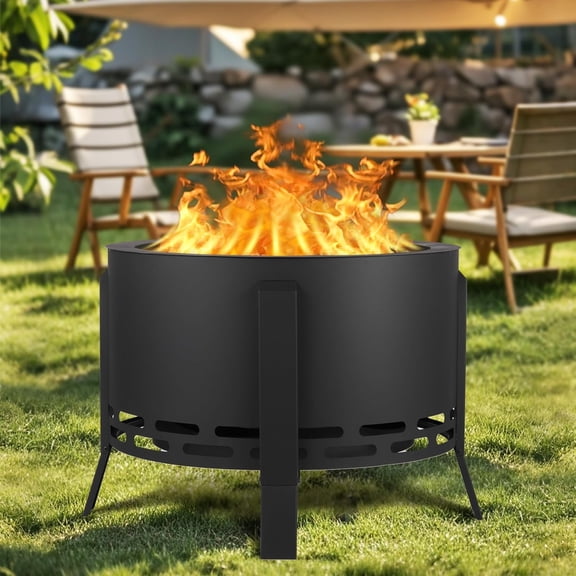 Rugerasy 26 Inch Smokeless Fire Pit Outdoor,Carbon Steel Wood Burning Firepit with Airflow System,Grill,Poker & Dust Bag,Backyard Patio Bonfire Stove,Camping,Black