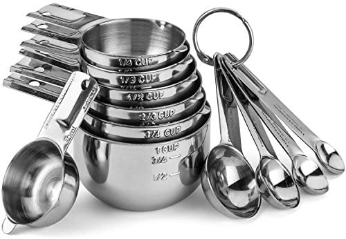 Hudson Essentials Stainless Steel Measuring Cups and Spoons Set Stackable Set with Spout 11 Piece Set 