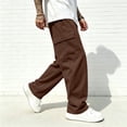thumbnail image 5 of Dwelliawo Mens Casual Cargo Pants Straight Leg Elastic Waist Drawstring Sweatpants with Multi Pockets Baggy Streetwear Coffee XL, 5 of 5