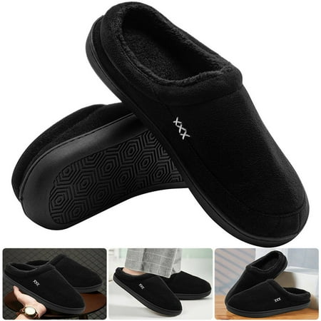 

Men Cotton Slippers Fur Lined Anti-Slip Winter Slippers Fluffy Winter House Shoes Warm Plush Slipper for Indoor Outdoor Black 39-40