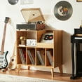 thumbnail image 4 of Large Record Player Stand, Vinyl Record Storage Cabinet, Mid-Century Turntable Stand Table Holds Up to 300 Albums Living Room Bedroom Office, Natural Wood, 4 of 8