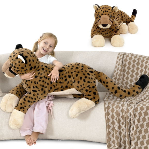 Tezituor 53''(from Front Paw to Tail) Leopard Stuffed Animals Giant Stuffed Cheetah Pillow Plush Toy