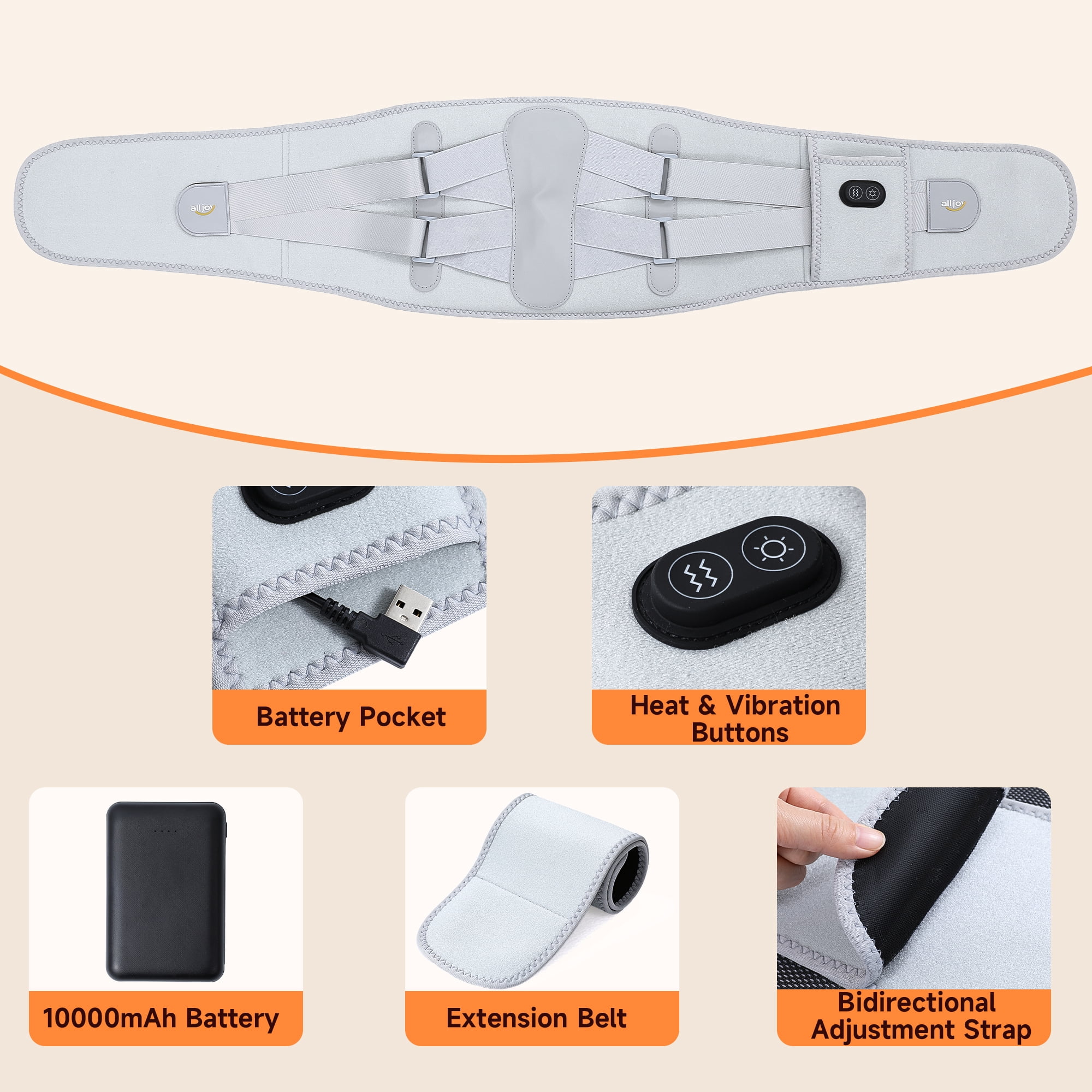 ALLJOY 67" Cordless Heating Pad for Back Pain Relief, 10000mAh Lower Back Massager with 3 Heat 3 Vibration, Gifts for Mom Women Men Dad