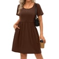 thumbnail image 3 of MOSHU Summer Dresses for Women Crewneck Short Sleeve Midi Dress Casual Button A-Line Sundress with Pockets, 3 of 10