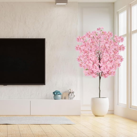 6Ft Tall Cherry  Artificial Tree, Fake Pink Cherry  Tree, Lifelike Decorative Plant in Pot for Indoor Outdoor  Garden Home Office Decor