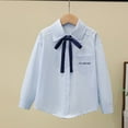 thumbnail image 2 of ZACPNCV Kids Girls Shirt Long Sleeve Button Up School Uniform Shirts Dress Blouse Peter Pan Collar Shirt Blue 4-5 Years, 2 of 4