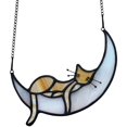 thumbnail image 1 of Atrapasueños de luz para decoración de gatos, ventana interior, decoración de gato en la luna, colgante de ventana colorido, 1 of 2