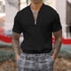thumbnail image 2 of Blusa de manga corta con cuello alto y cremallera para hombre - Camisa informal de poliéster liso - Oficina/cita/fiesta de verano, 2 of 5