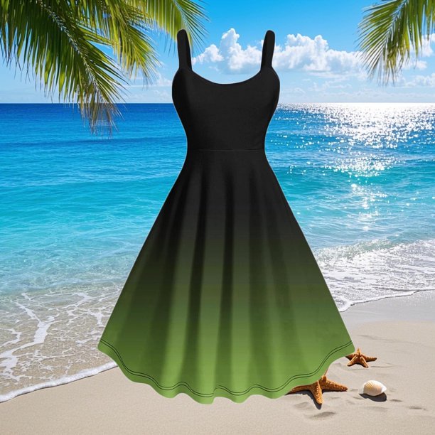 mfyjkho Vestidos para mujer, Vestido de verano informal con tirantes y estampado degradado para mujer Vestidos maxi para mujer l