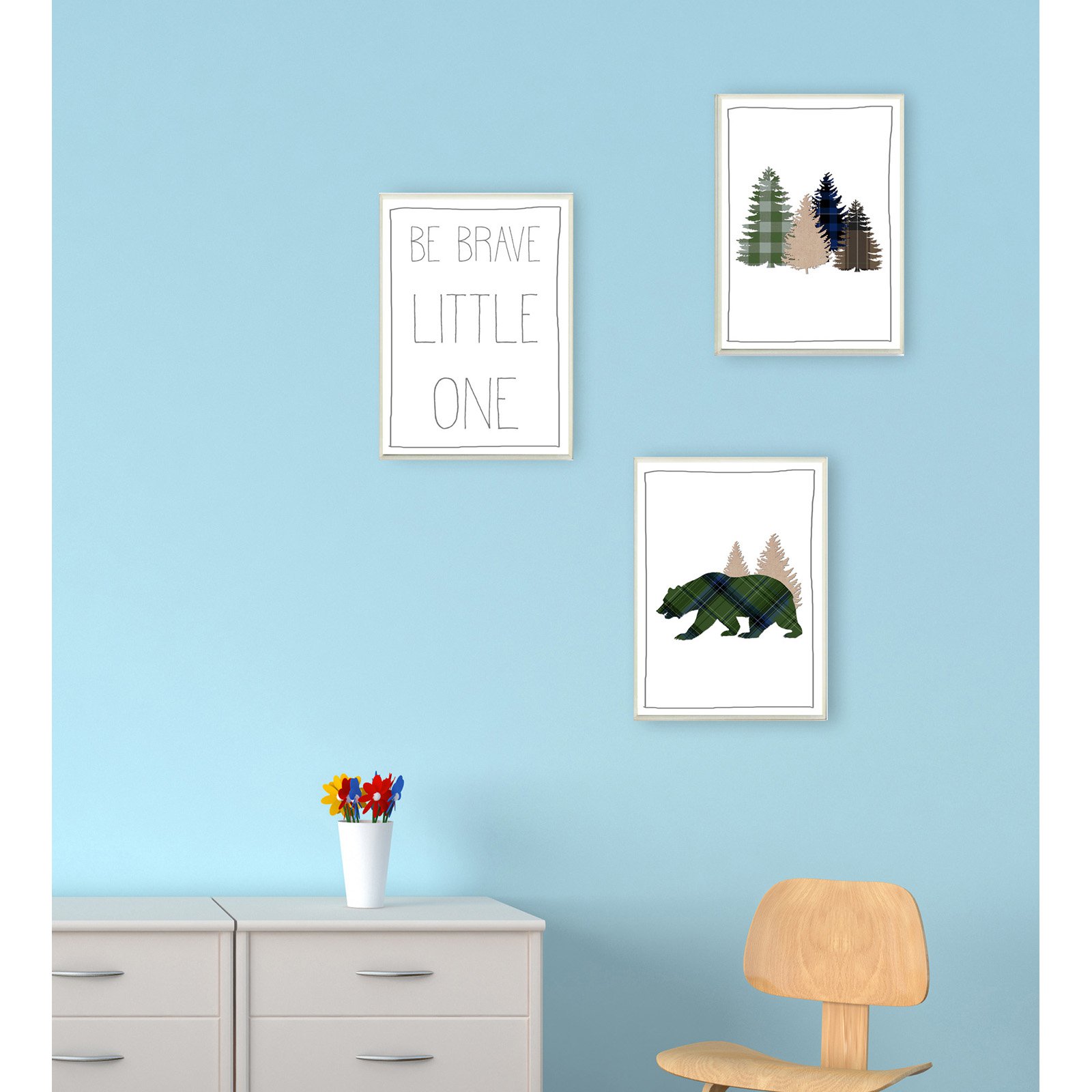 The Stupell Home Decor Collection Be Brave Little One Plaid Forest Bear Wall Plaque Art - Set of 3