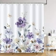 thumbnail image 2 of Purple Floral Shower Curtain Watercolor Flower Leaves Wildflower Decorative Bath Curtain 72 x 72 Inch Polyester Fabric Waterproof Bathroom Curtain with 12 Hooks, 2 of 6
