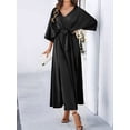 thumbnail image 5 of Women'S Satin Batwing Sleeve Cocktail Evening A Line Long Dress V Neck Ruched Loose Maxi Dress, 5 of 9
