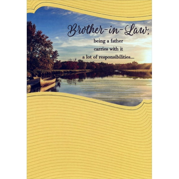 Designer Greetings Father's Day Card for Brother-in-Law, Canoe on Calm Lake Design, Yellow and Blue