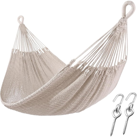 Handwoven Cotton Rope XXL Two Person Hammock for Outdoor Patio Backyard Garden 550 lb Capacity