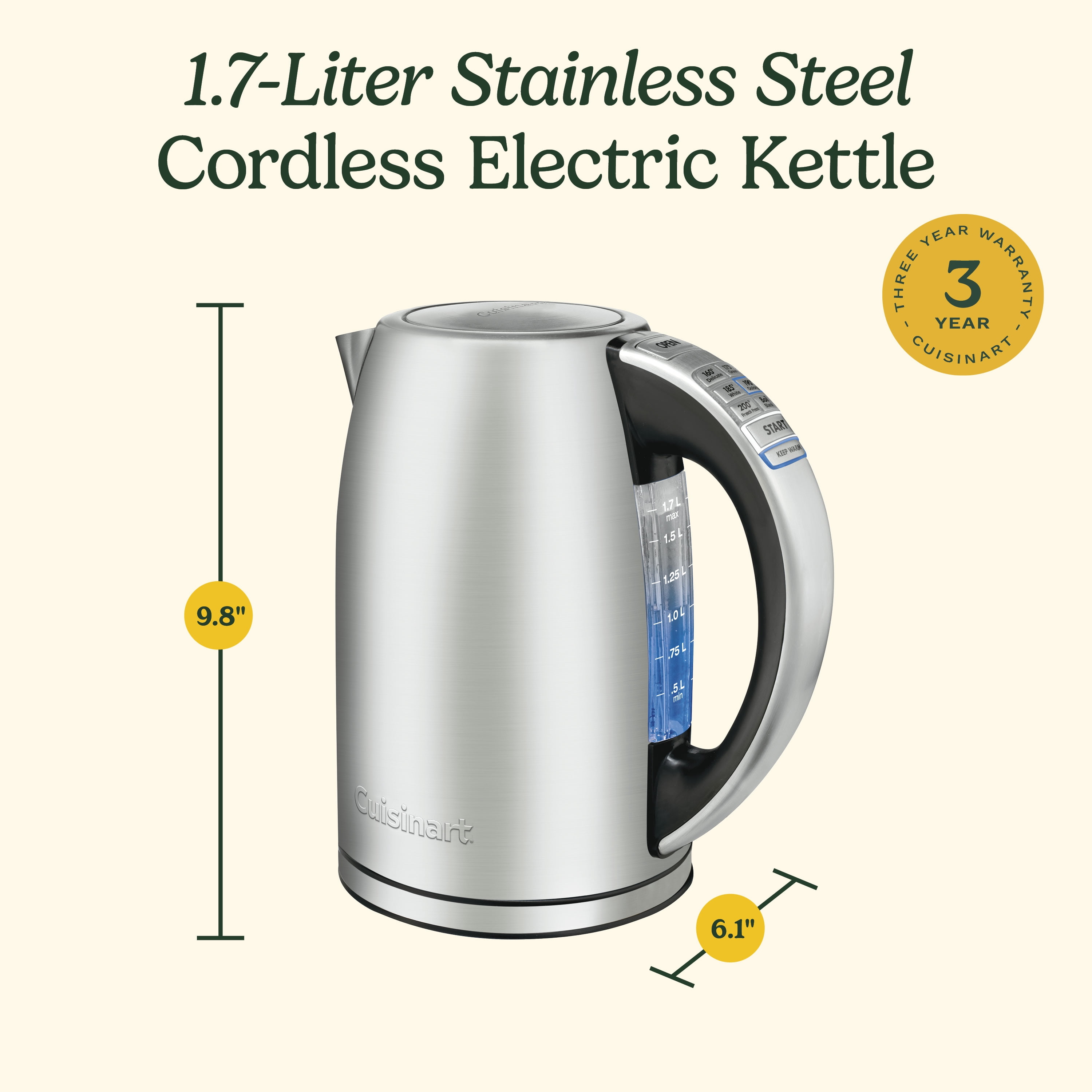 Cuisinart PerfecTemp Cordless Electric Kettle with Preset Temperature Controls
