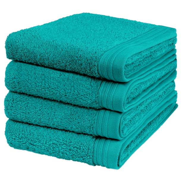 Premium Towel Set of 4 Hand Towels 18" x 30" Color Teal Blue Pure Cotton Machine Washable