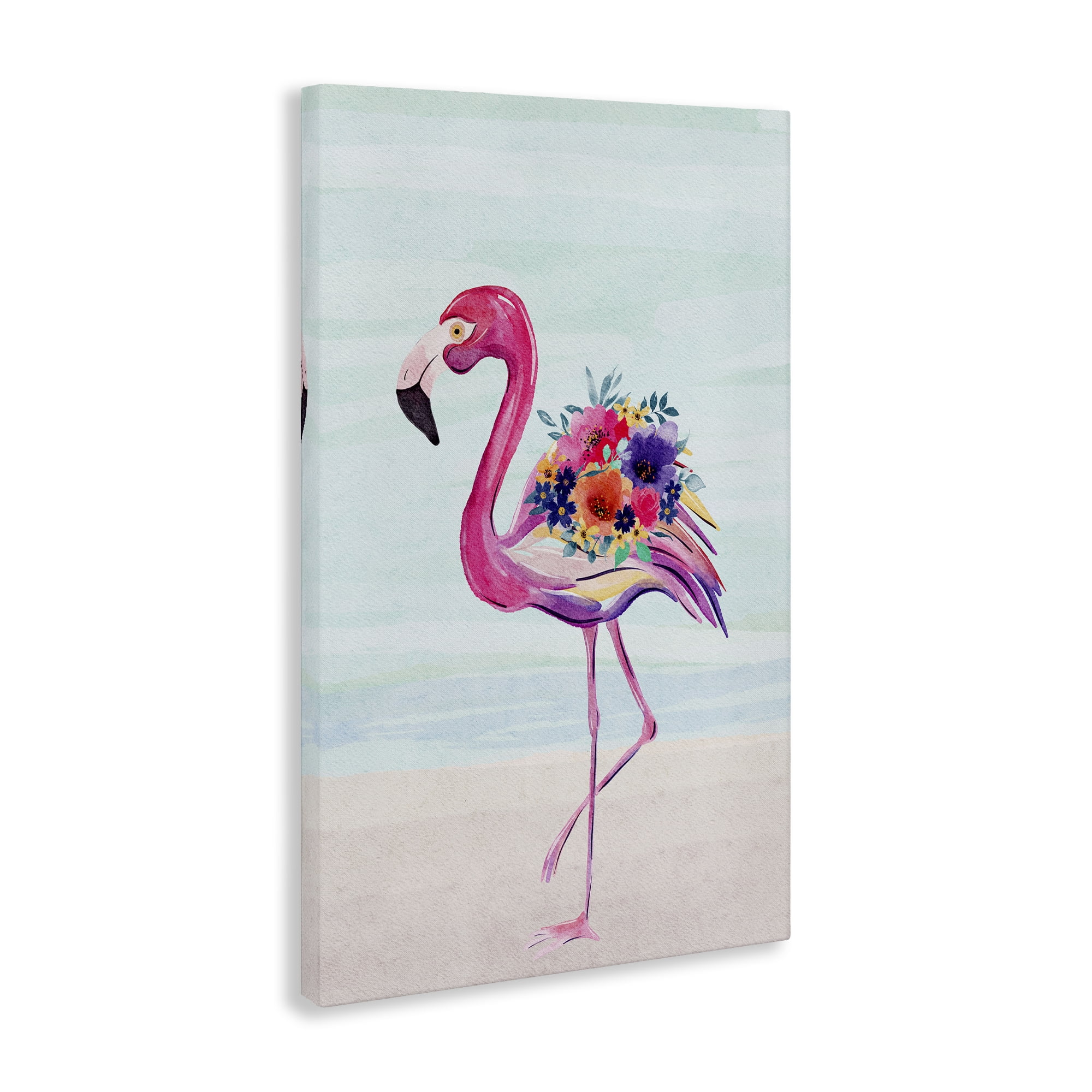 Stupell Industries Floral Flamingo Beach Plants & Flowers Painting Wrapped Canvas Art Print Wall Art, 24 x 36