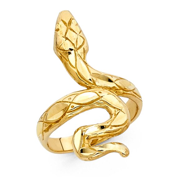 Snake Ring 14k Yellow Gold Curve Band Diamond Cut Design Polished Finish Genuine Solid 28MM, Size 7