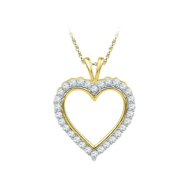 1/4 Carat (ctw J-K, I2-I3) Pendentif Diamant Coeur en Or Jaune 10 Carats avec Chaîne