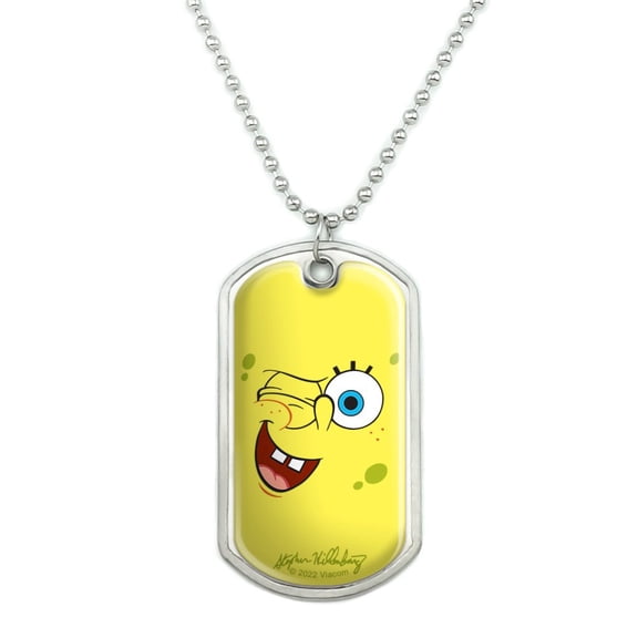 SpongeBob Winking Face Military Dog Tag Pendant Necklace with Chain
