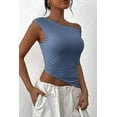 thumbnail image 6 of PRETTYGARDEN Womens Summer Off The Shoulder Crop Tops Sleeveless One Shoulder Ruched Asymmetrical Y2K Going Out Tank Top, 6 of 8