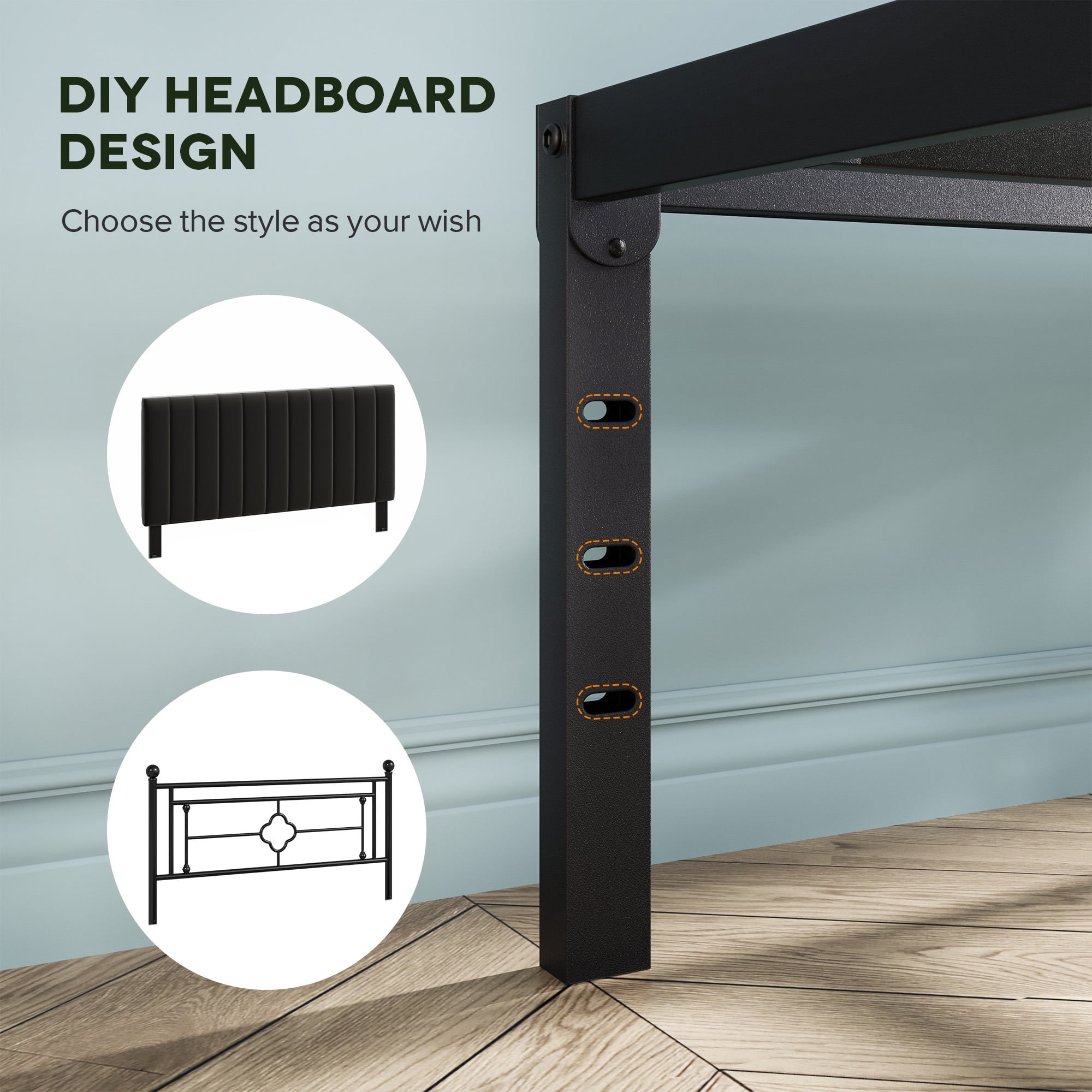 Einfach Queen Bed Frame, Metal Platform Bed with 12.6'' Under-bed Storage Space, Heavy Duty, No Box Spring Needed, Black